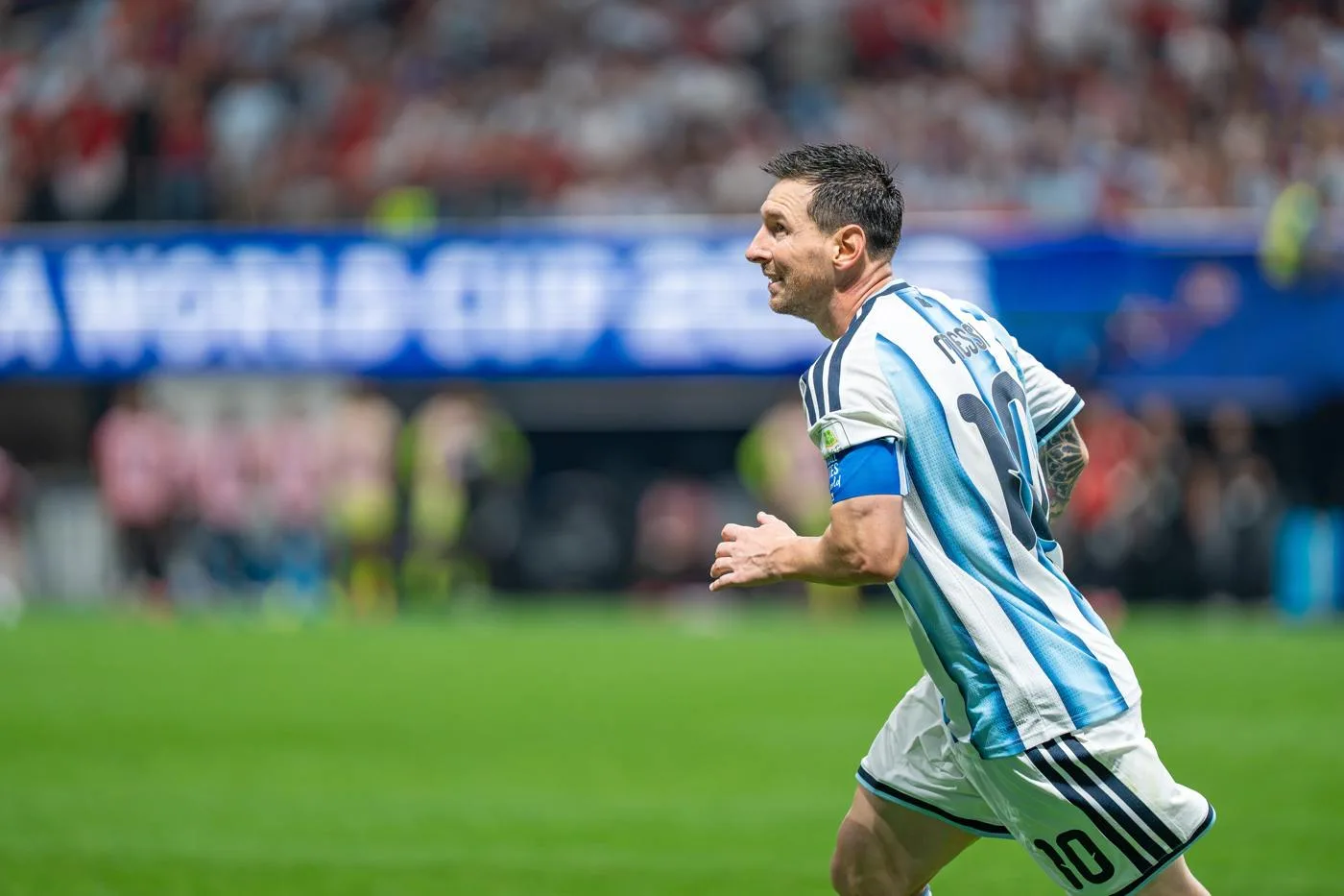 Lionel Messi wearing Argentina’s captain’s armband during the July 2026 match against Egypt