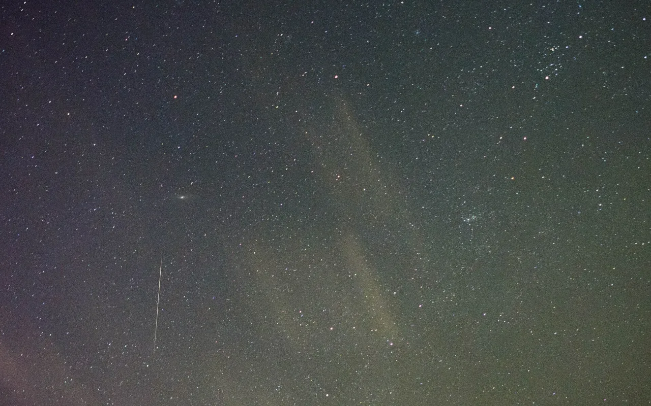 A bright Orionid meteor streak across a star-filled sky in an archive photograph from October 2020