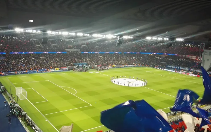 Parc des Princes pitch and stands before a Champions League match in March 2018