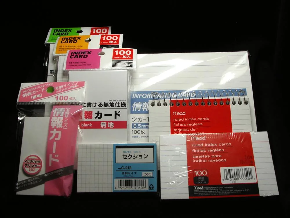 Packs of blank lined index cards for making recipe working copies