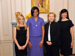 Reese Witherspoon at left with Michelle Obama, Hillary Clinton and Andrea Jung at a 2010 awards event