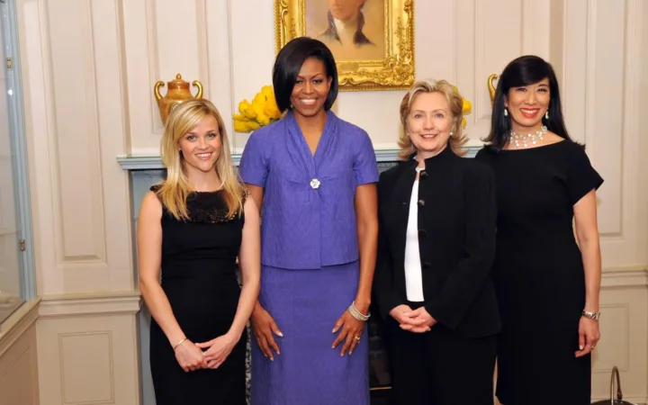 Reese Witherspoon at left with Michelle Obama, Hillary Clinton and Andrea Jung at a 2010 awards event
