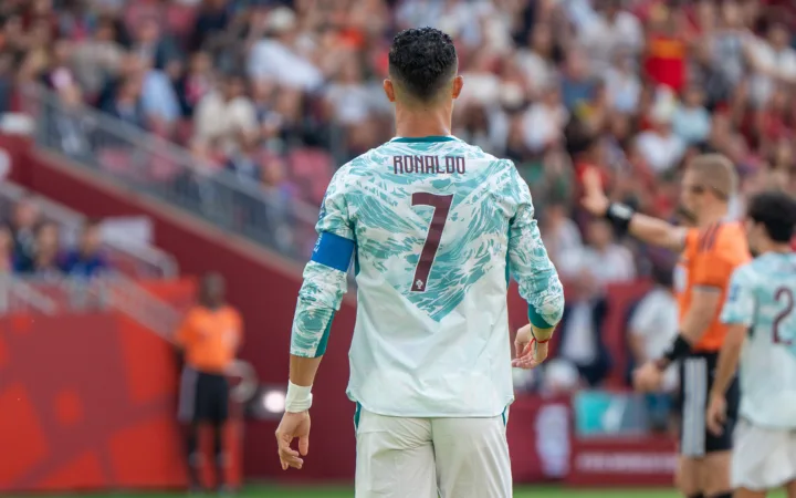 Cristiano Ronaldo playing for Portugal against Croatia in 2026