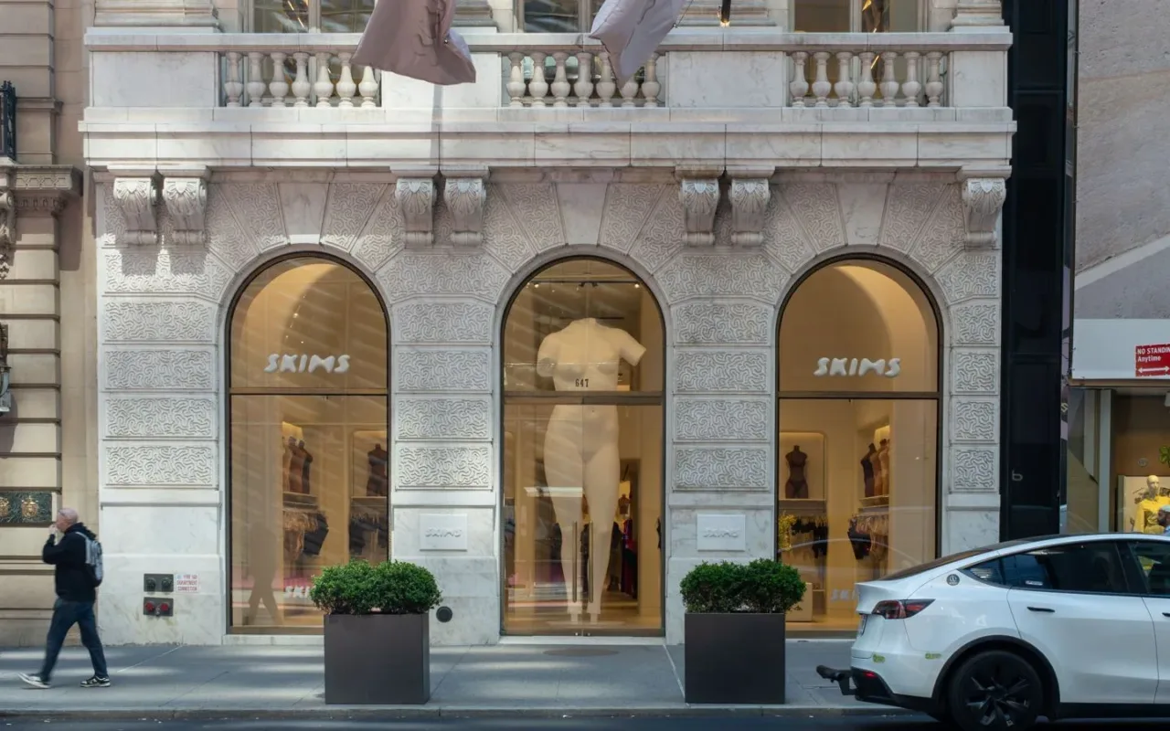 SKIMS storefront and window signage in New York City in May 2026