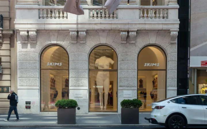 SKIMS storefront and window signage in New York City in May 2026