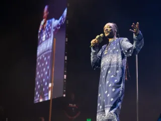 Snoop Dogg performing at Qudos Bank Arena in Sydney in March 2023