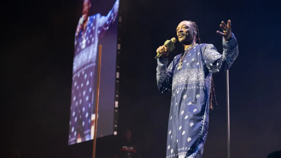 Snoop Dogg performing at Qudos Bank Arena in Sydney in March 2023