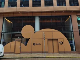 Spotify signage at the entrance of its Stockholm headquarters in 2024