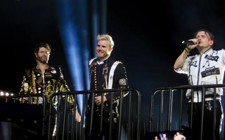 Howard Donald, Gary Barlow and Mark Owen performing with Take That in Glasgow in 2017