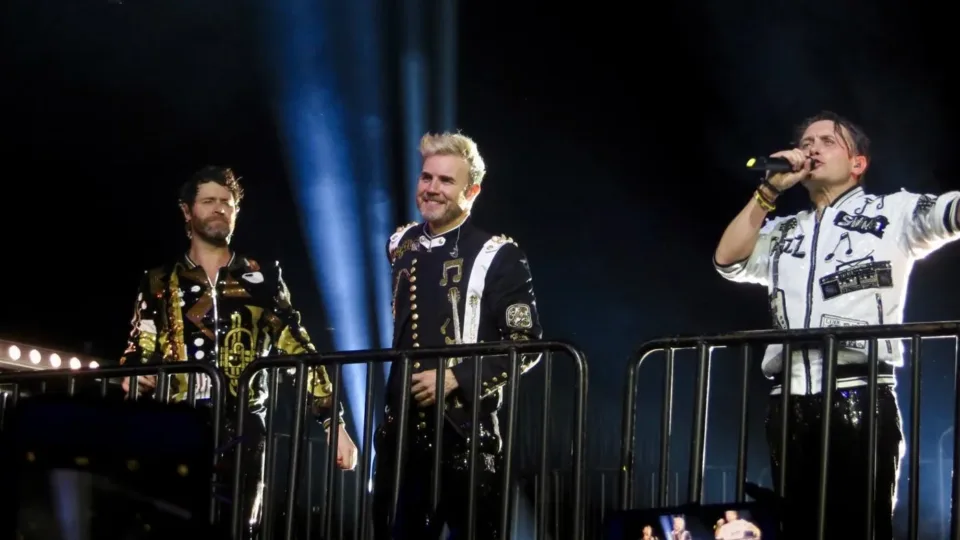 Howard Donald, Gary Barlow and Mark Owen performing with Take That in Glasgow in 2017