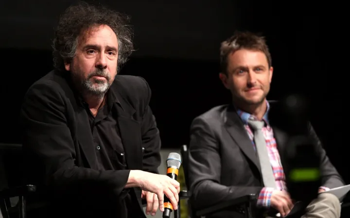 Tim Burton on the left beside Chris Hardwick at the 2012 San Diego Comic-Con
