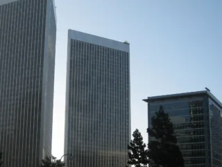 CAA's Century City building in front of the Century Plaza Towers in a 2008 photograph