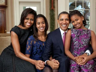 Barack and Michelle Obama with their daughters in an official 2011 family portrait