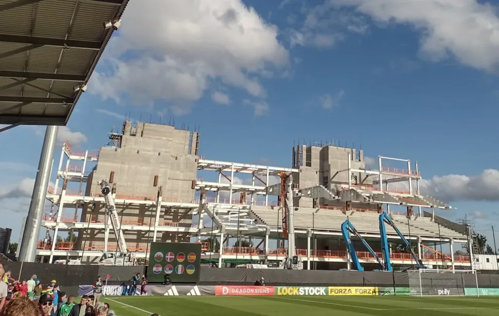Kop redevelopment at Wrexham’s Racecourse Ground in June 2026